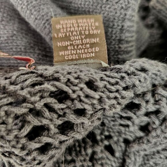 Heather B Open Knit Tunic Sweater Womens Sz L Long Slv Scoop Neck Slit Hem Gray - Picture 9 of 9